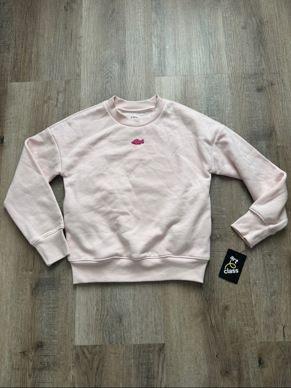 Art Class Girls Light Pink Crewneck Sweater with Embroidered Fish